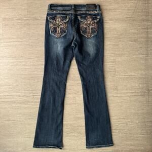 Grace in LA Women’s Easy Fit Bootcut Jeans Size 29 Cross Embroidered Rhinestone